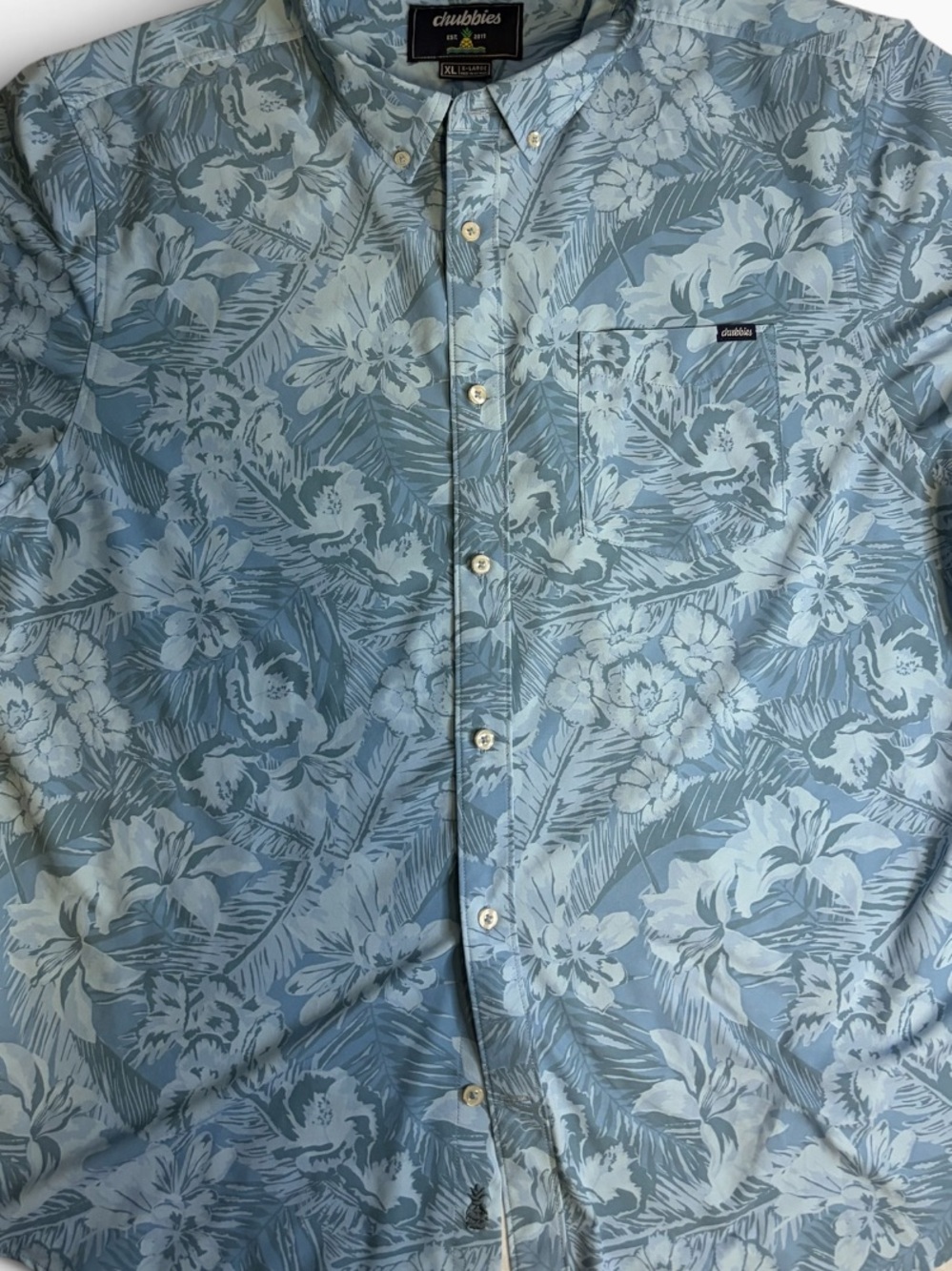 Chubbies Friday Shirt Men’s XL Blue Floral Tropical Short Sleeve Button Down